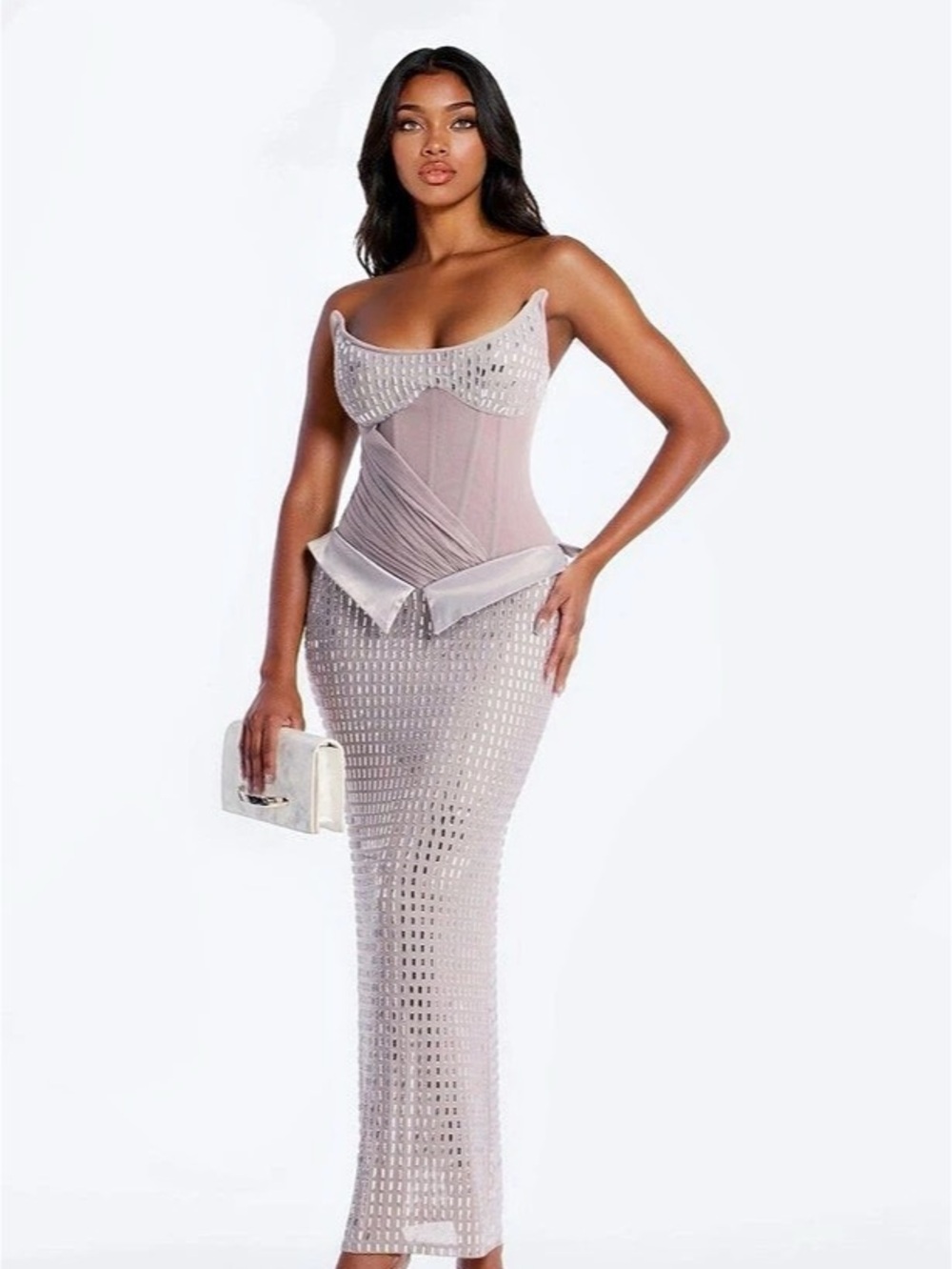 Sequin Maxi Dress in Silver Like New